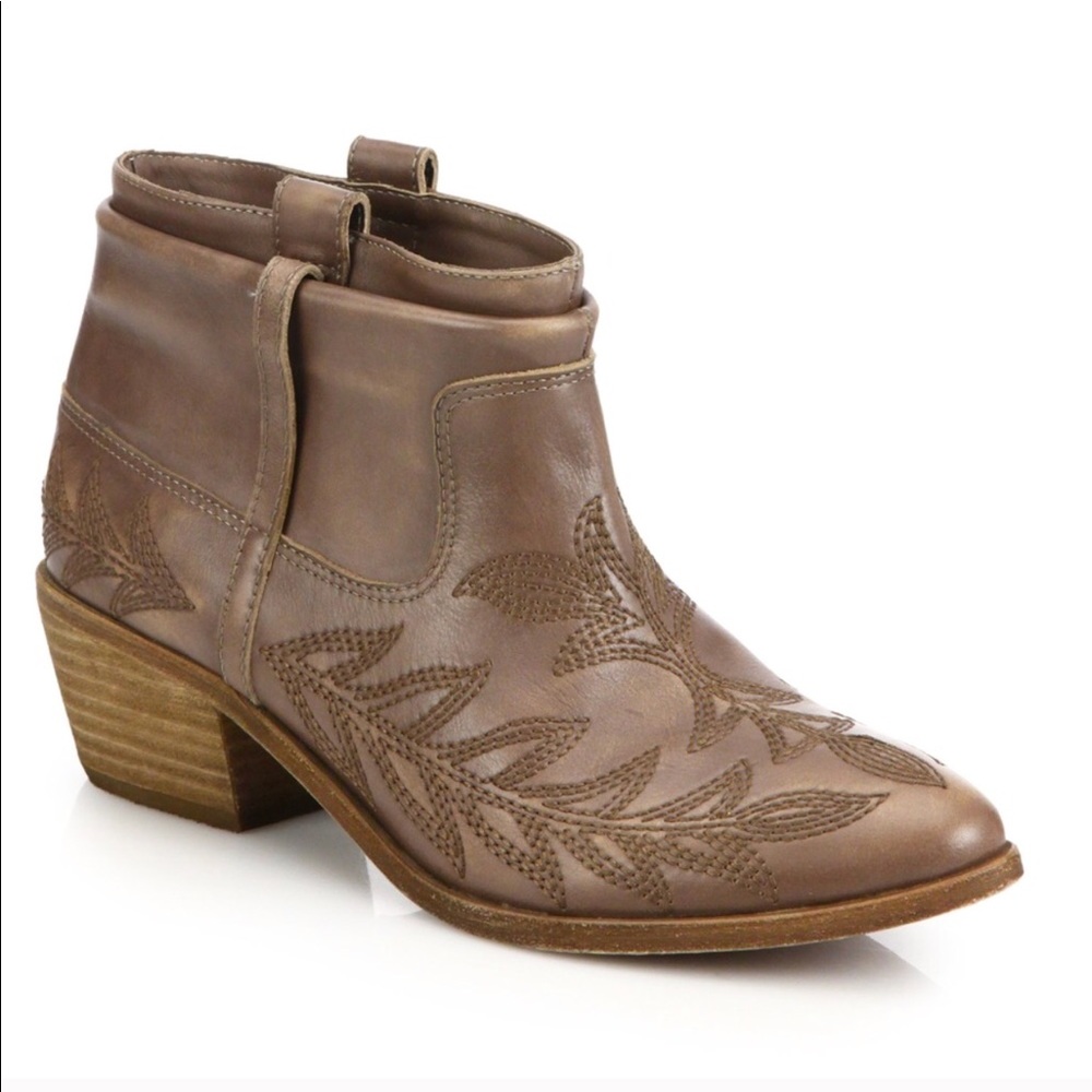 Joie embroidered distressed brown leather booties - Picture 2 of 6